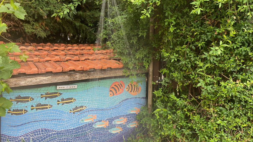 warme douche naast zwembad (buiten)